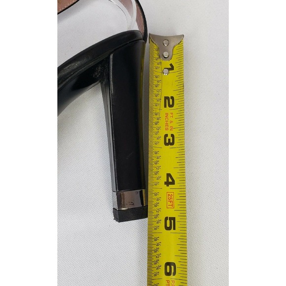 GUCCI Size 7.5 Black Leather Ankle Strap Heel Logo Plate Open Toe Sandals Shoes - Picture 12 of 13